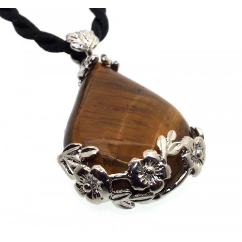 Tigers Eye Gemstone Flower Detail Pendant